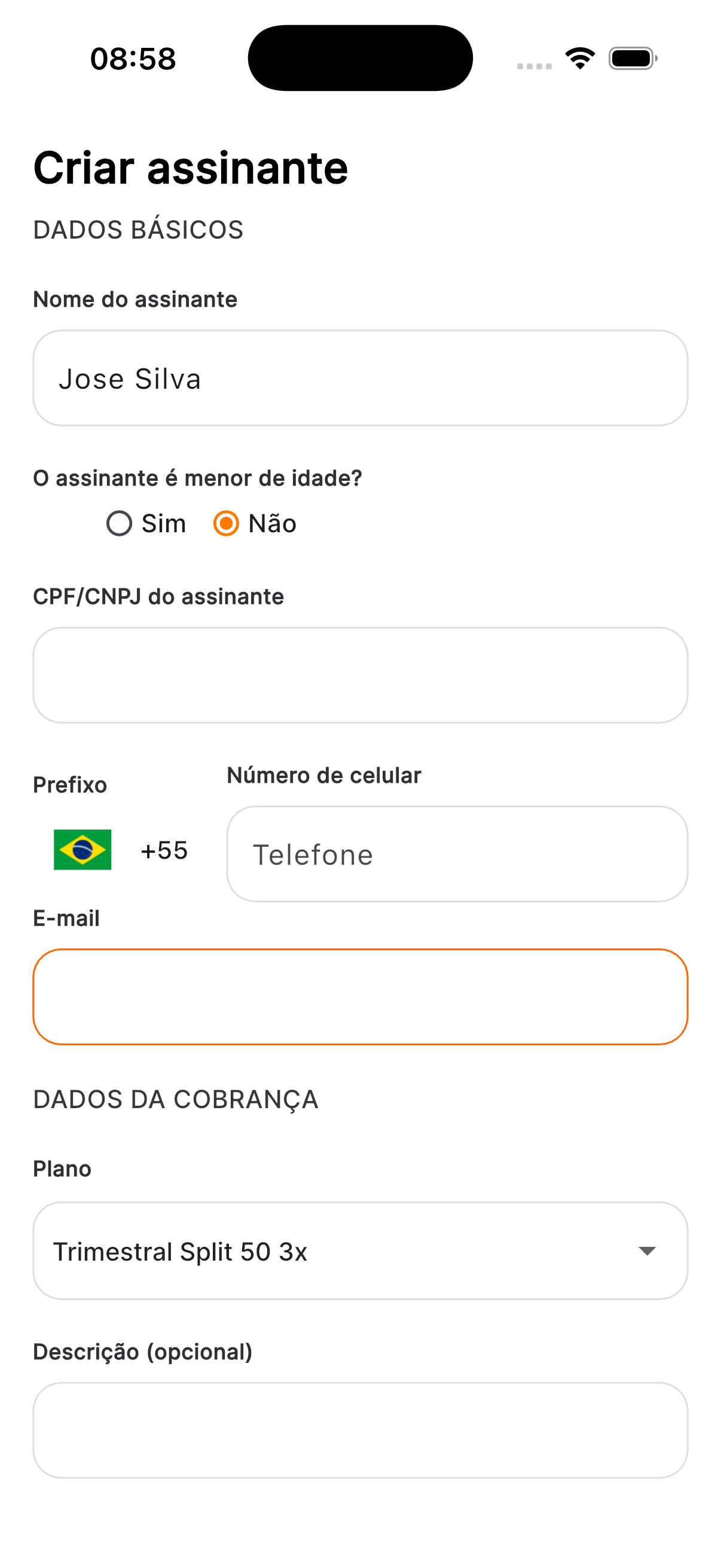Plano vinculado a uma assinatura de cliente no LEP App